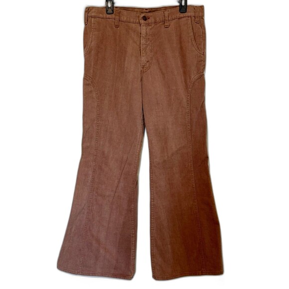 Vintage 80s Levis Pants Womens Mens 34 Tan Bell Bottom Jeans Retro See Photos Sz - Picture 1 of 10